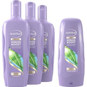 Andrélon Kokos Boost - 3 x Shampoo en 1 x Conditioner - Voordeelverpakking