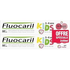 Fluocaril Kids Tandpasta Bi-Fluoré 3-6 jaar, 2 x 50 ml, aardbeiengel