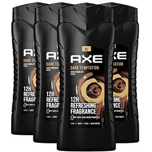 Axe Dark Temptation XL 3-in-1 douchegel en shampoo set van 4 voor langdurige frisheid en geur, dermatologisch getest, 400 ml