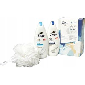 Dove Gently Nourishing Body Wash Collection Gift Set - 225ml Gentle Scrub - 225ml Deeply Nourishing - Dove douche puff