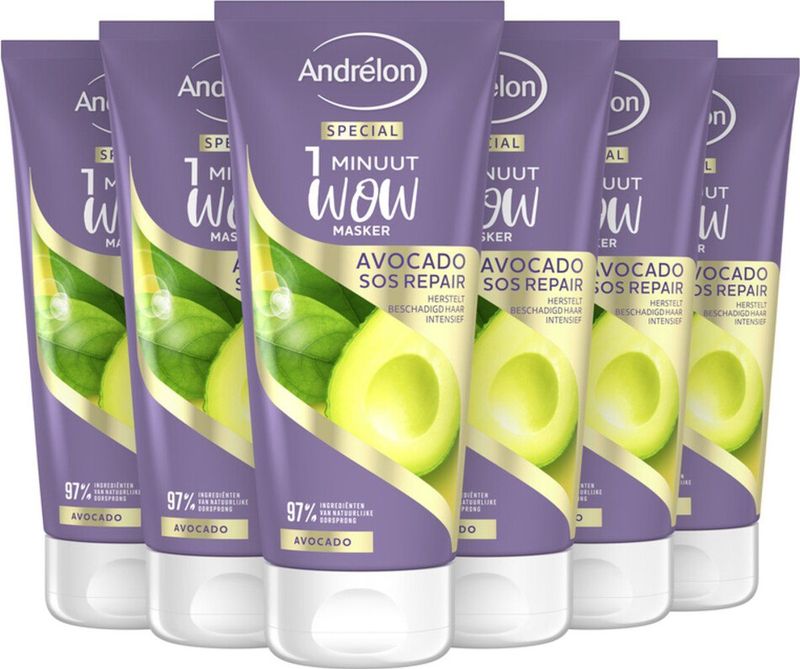 6x Andrelon 1 Minuut Wow Masker Avocado SOS Repair 180 ml