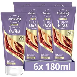 Andrélon Special 1 Minuut WOW Masker - Oil & Care - verrijkt met arganolie en marula-olie - 6 x 180 ml