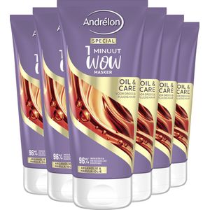 Andrélon Special 1 Minuut WOW Masker - Oil & Care - verrijkt met arganolie en marula-olie - 6 x 180 ml