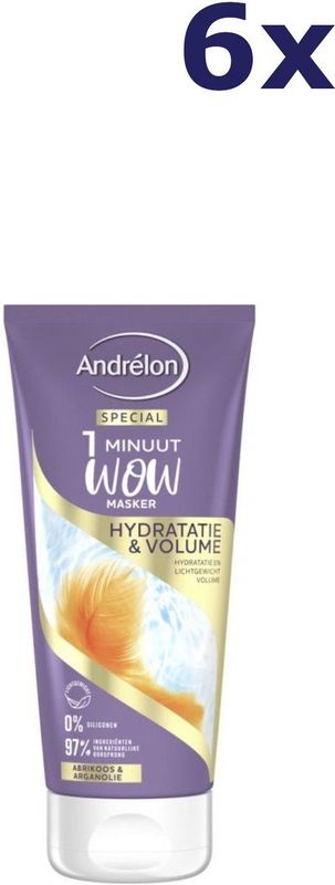 6x Andrelon 1 Minuut Wow Masker Hydratatie & Volume 180 ml