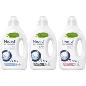 Neutral Neutral Wasmiddel Pakket parfumvrij en hypoallergeen Wit + Zwart + Kleur zorgt voor de gevoelige huid én voor het milieu (1+1+1) x 20 wasbeurten