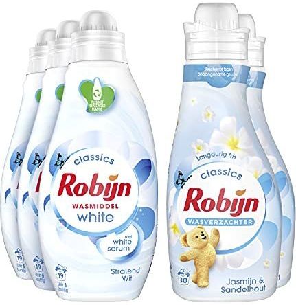 Robijn - Perfect Match - Wasmiddel en Wasverzachter - Stralend Wit en Jasmijn & Sandelhout - 5 stuks - Voordeelverpakking