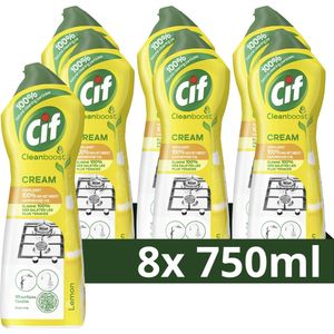 Cif CleanBoost Cream Citroen Schuurmiddel - 8 x 750 ml - Voordeelverpakking