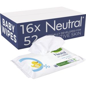 Neutral 0% Baby Wipes - Parfumvrij - 100% plasticvrij en biologisch afbreekbaar - 16 x 52 stuks
