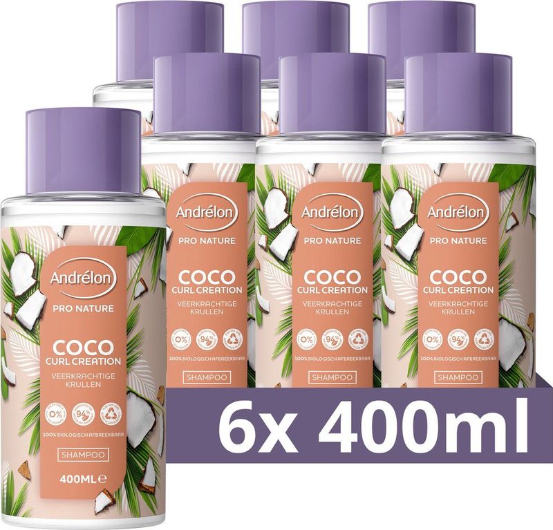 Andrélon Pro Nature Coco Curl Creation Shampoo - 6 x 400 ml - Voordeelverpakking