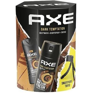 Axe Dark Temptation cadeauset met lichaamsspray, douchegel en statief voor smartphone (150 ml + 250 ml)