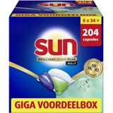 6x Sun Brilliant Shine+ All-in 1 Vaatwascapsules 34 stuks