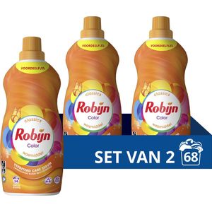 Robijn Klein & Krachtig Classics Vloeibaar Wasmiddel - Color - met Care Serum - 2 x 34 wasbeurten - Voordeelverpakking