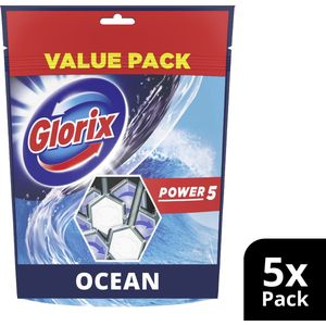 Glorix Power 5 Toiletblok - Ocean - in een hersluitbare en geurbehoudende verpakking met 40% minder plastic* - 5 stuks