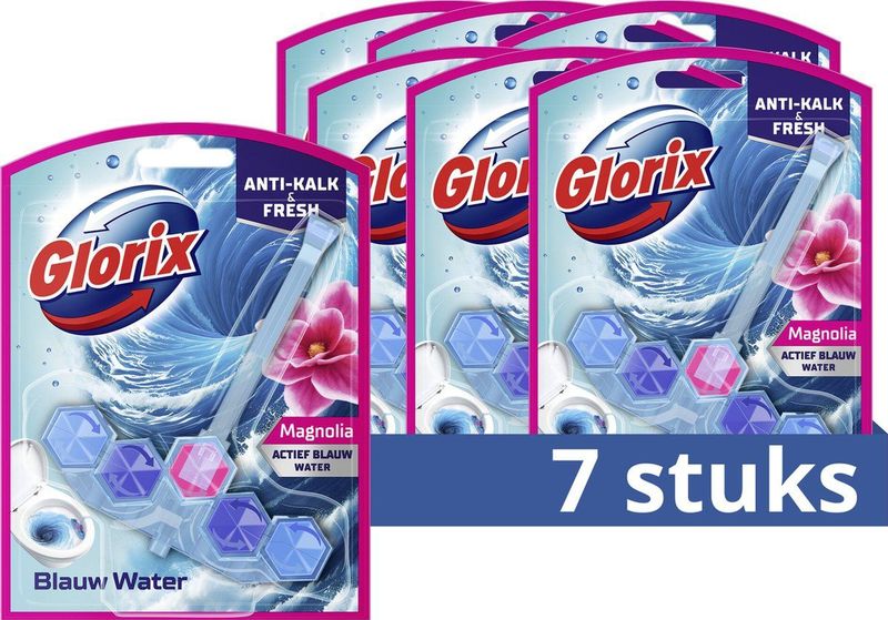 Glorix Actief Blauw Water Toiletblok - Magnolia - met actief blauw water en 3x meer anti-kalkwerking* - 7 stuks