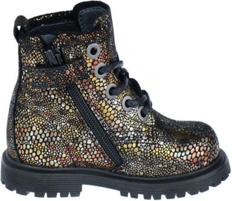 Pinocchio - Bikerboot - Zwart/Bronze - Leer - Rubberen Zool