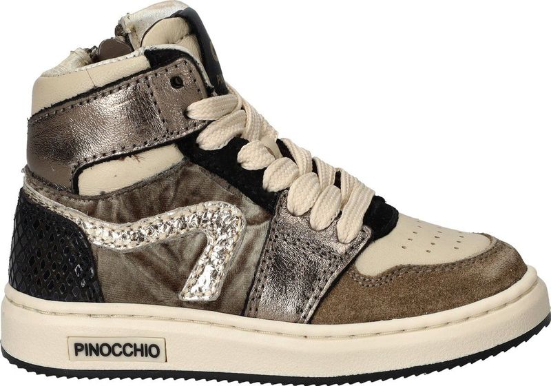 Pinocchio P1765 Sneakers Meisjes - Leren Sneaker - Taupe - Maat 23
