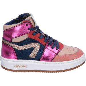 Pinocchio - P1765 - Hoge Sneaker - Fuchsia - Leer met Suède en Glitters