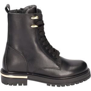 H1430 - Veterboot - Zwart - Leer - Met Rits en Gouden Details