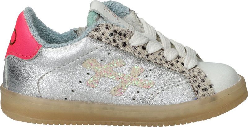 Pinocchio - Sneakers - Metallic Zilver - Leer - Neon Accenten