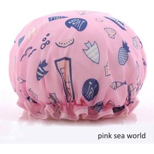 2  x Dikke Douche muts - Shower Cap - Pink Sea World - Waterdicht - BadMuts - Dubbele Laag - Douchemuts Haar Cover Bedekking - Vrouwen Benodigdheden DoucheCap Badkamer Accessoires