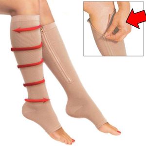 New Age Devi - Compressiekousen - Huidskleur - 2 Paar - Met Rits - Steunkousen