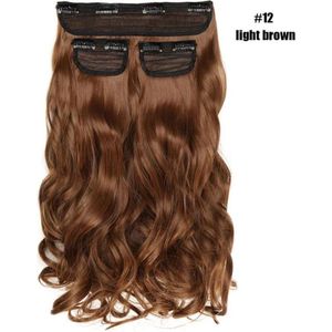 3 stuk Clip in Hair Extensions Lang Krullend Synthetisch Haar Vrouwen Real Natuurlijke Haar Extensions Bruin 50 cm Kleur #12 Light Brown