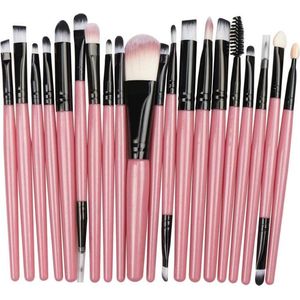 20Stuks Make-Up Kwasten Set Roze Zwart Oogschaduw Foundation Poeder Eyeliner Wimper Lip Make Up Borstel Cosmetische beauty Tool Kit Hot