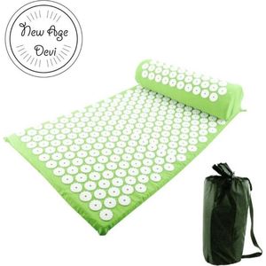 New Age devi - 73X42.5 cm Yoga Acupressuur Mat En Kussen Set - Licht groen - Nek Voet Massager Pijn Stress Acupunctuur mat
