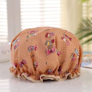 2 x Dikke Douche muts - Shower Cap - Oranje met poppetjes  - Waterdicht - BadMuts - Dubbele Laag - Douchemuts Haar Cover Bedekking - Vrouwen Benodigdheden DoucheCap Badkamer Accessoires