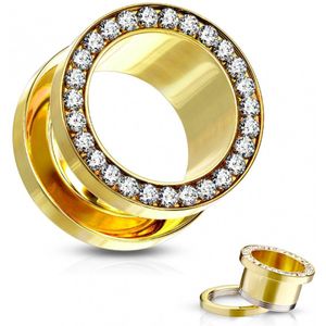 22 mm Screw-fit tunnel gold plated met witte steentjes