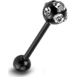 Piercing zwart 5 steentjes wit