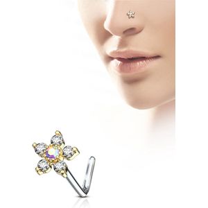 Neuspiercing - Flower - Goud/Wit - Chirurgisch Staal - Verkocht per stuk