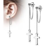 Oorbellen dubbele ketting hanger met kruis