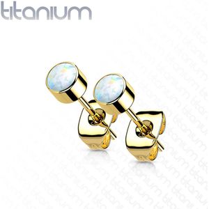 Oorbellen titanium wit opal bezel 3mm gold plated