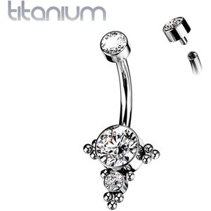 Navelpiercing titanium steen wit ball cluster sierlijk