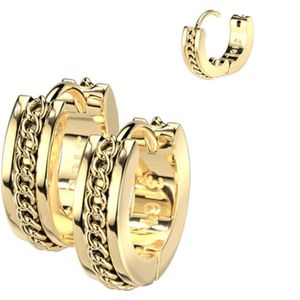 Oorbellen hoop ring met ketting inleg gold plated