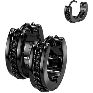 Oorbellen Hoop Ring met Ketting Inleg Zwart