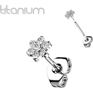 Oorbellen titanium flower top wit