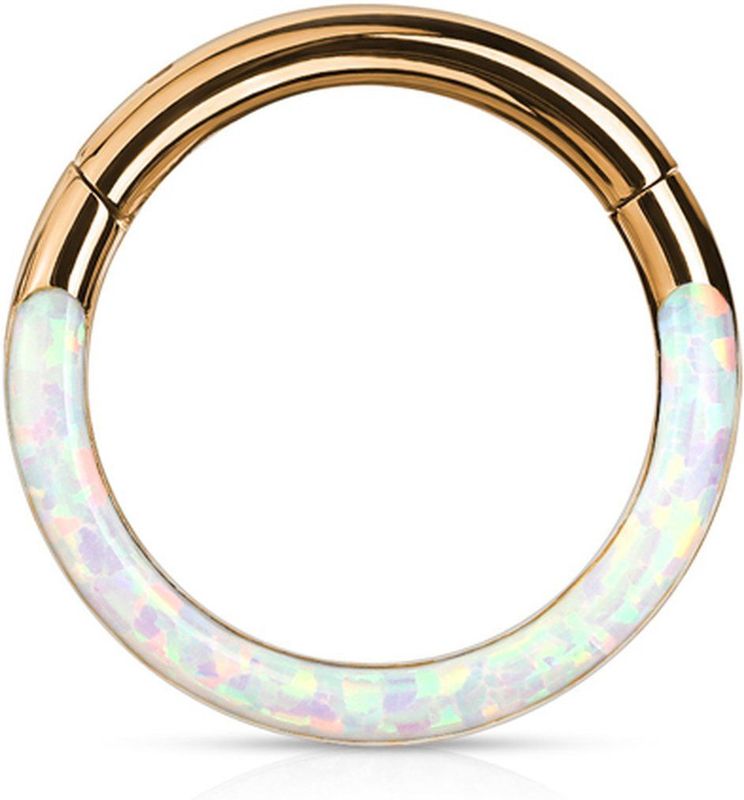 Piercing - Opal Front Clicker - Roze Goud Geplateerd - 1.2 mm - 10 mm