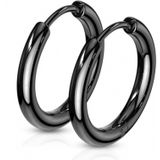 Oorbellen hanger ring 16 mm zwart