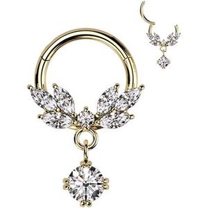 Piercing clicker met CZ vine hanger 8mm gold plated