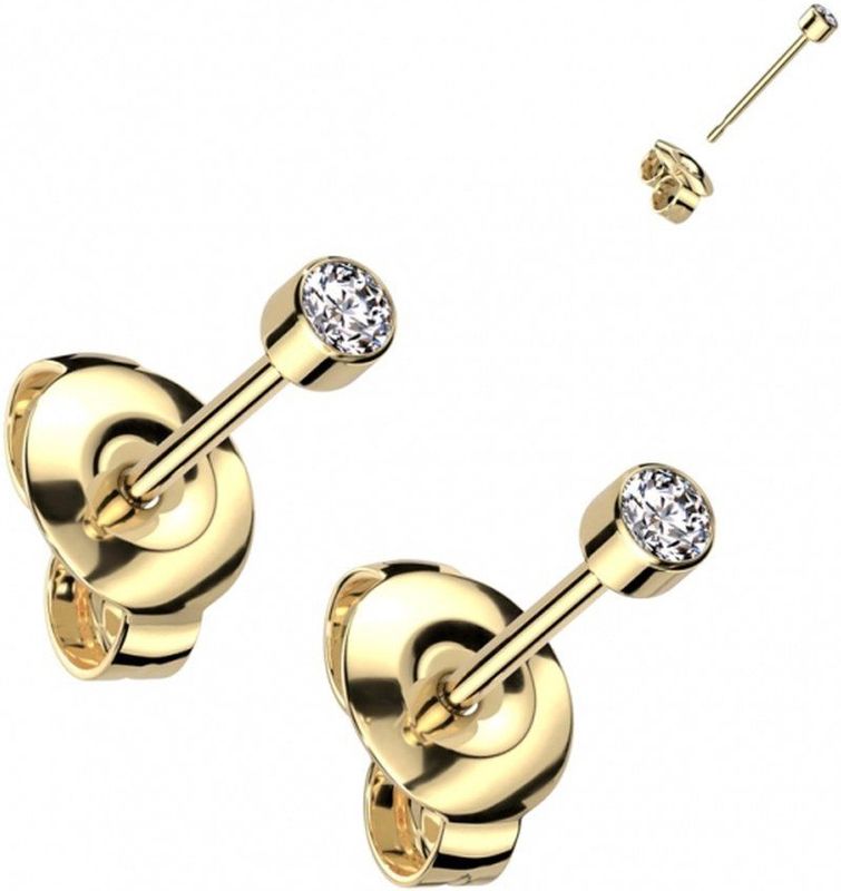 Titanium - Oorbellen - Wit - CZ 3mm - Setje