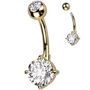 Piercing titanium ronde steen goud