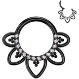 Piercing clicker Filigree sierlijk met steentjes titanium 10 mm zwart