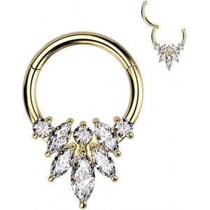 Piercing clicker ring met flower marquise gold plated