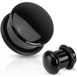 8 mm Single flared plug zwarte steen rond