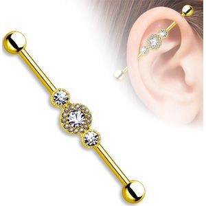 Industrial piercing 3 gecentreerde ronde cirkels gold plated