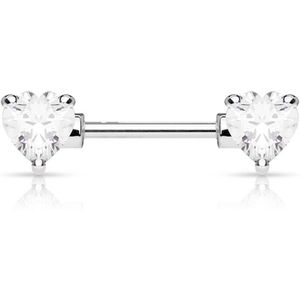 Tepelpiercing dubbel hart wit