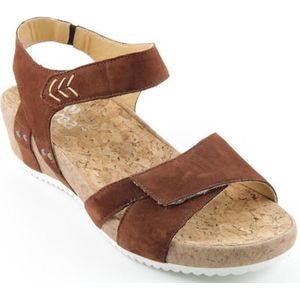 Durea Sandaal - Middenbruin Nubuckleer met Verstelbare Klittebanden