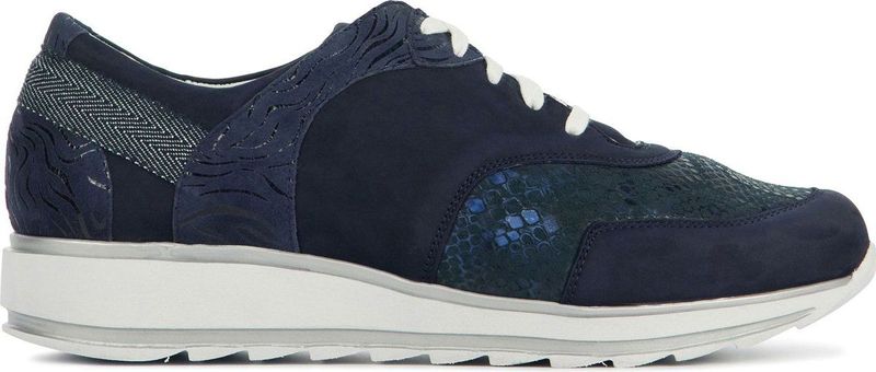 Durea Sneakers Dames - Lage sneakers Damesschoenen - Leer - 6225 688 - Pythonprint - Blauw combi